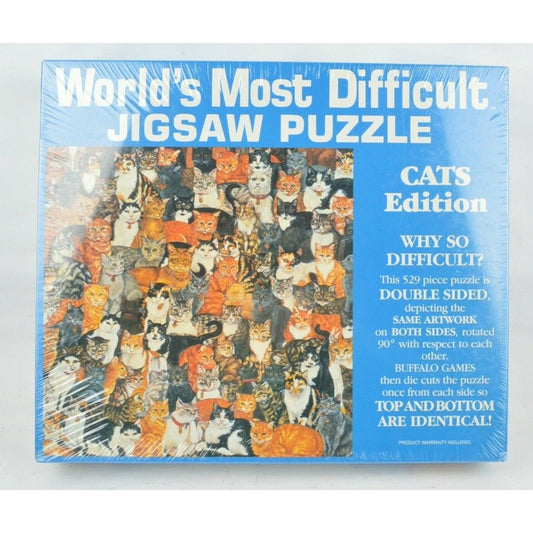 World's Most Difficult Jigsaw Puzzle CATS Edition 529 Piece Double-Sided 1991