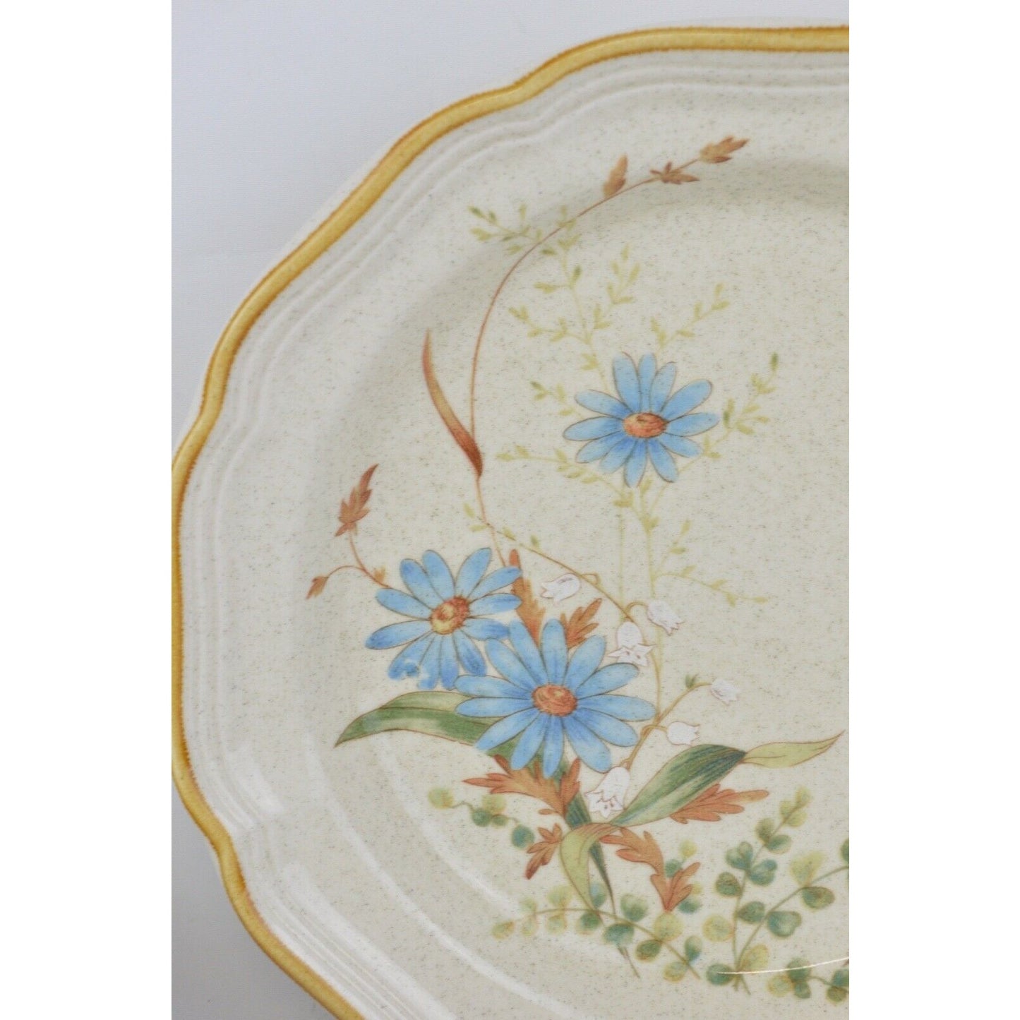 Set x5 Mikasa Stoneware Bowl Plate Blue Beige Daisies Pattern #EB 804 EUC Japan