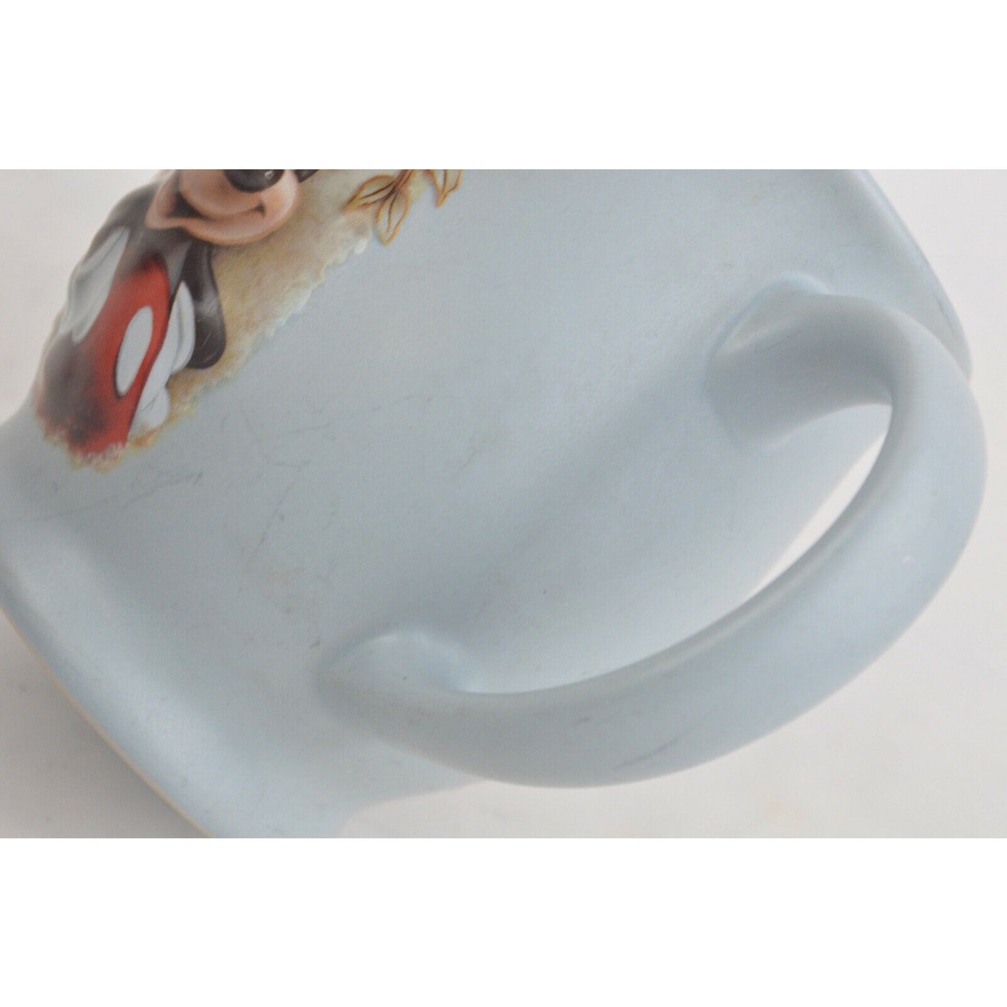 Mickey Mouse Ceramic Coffee Cup Mug Soft Blue 3D Raised Blue  Red Flowers Disney