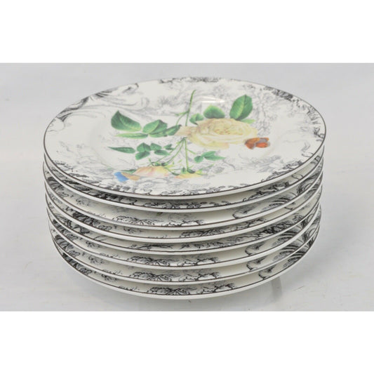 Set Of x8 Salad Plates American Atelier Porcelain Rose Toile Flowers 5232 8''