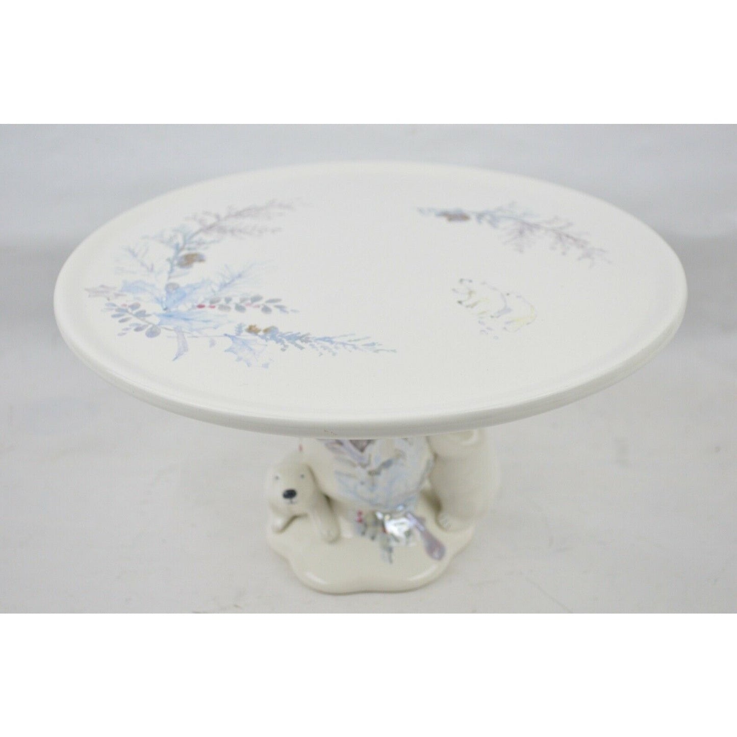 Pfaltzgraff Winter Frost Cake Pedestal Plate Stand Polar Bears Pine Cones