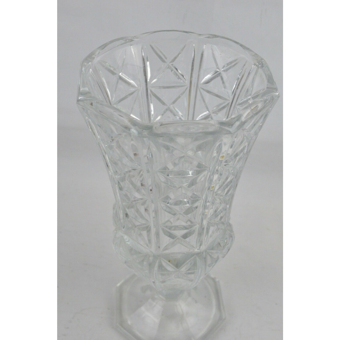 Italian Glass Clear Antique Flower Vase Diamond Pattern Italy