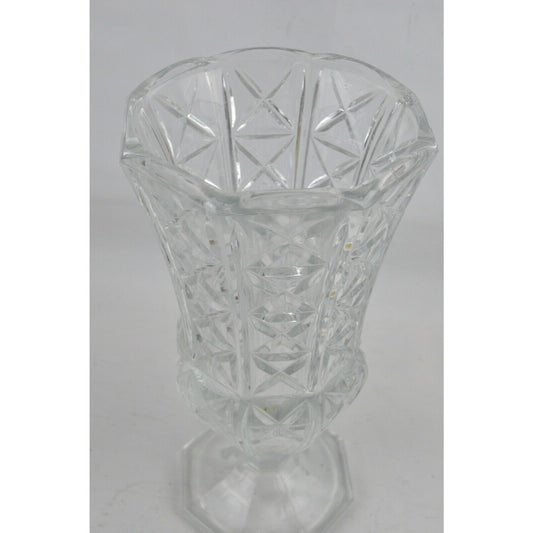 Italian Glass Clear Antique Flower Vase Diamond Pattern Italy