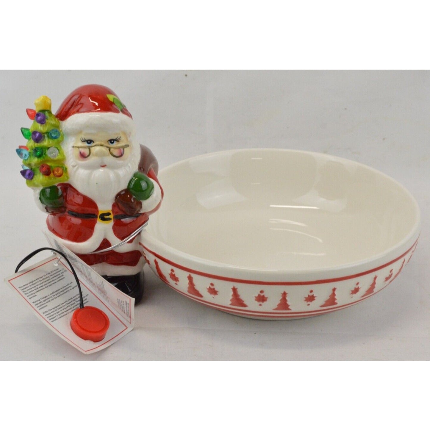 Mr. Christmas Ceramic Candy Dish Serving Bowl Light Up SANTA CLAUS  Illuminated