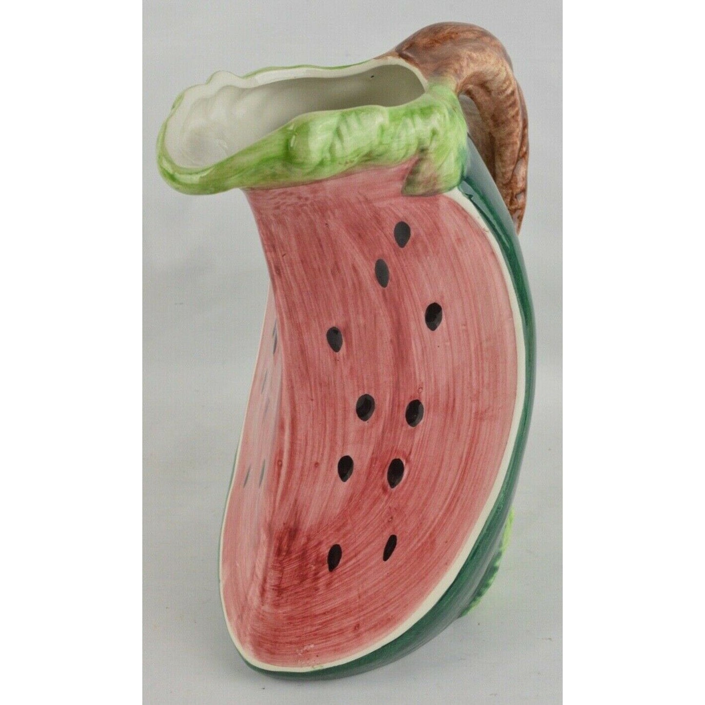 Ceramic Pitcher Jar Watermelon Slice Shape Made In Italy Hand Painted Majolica