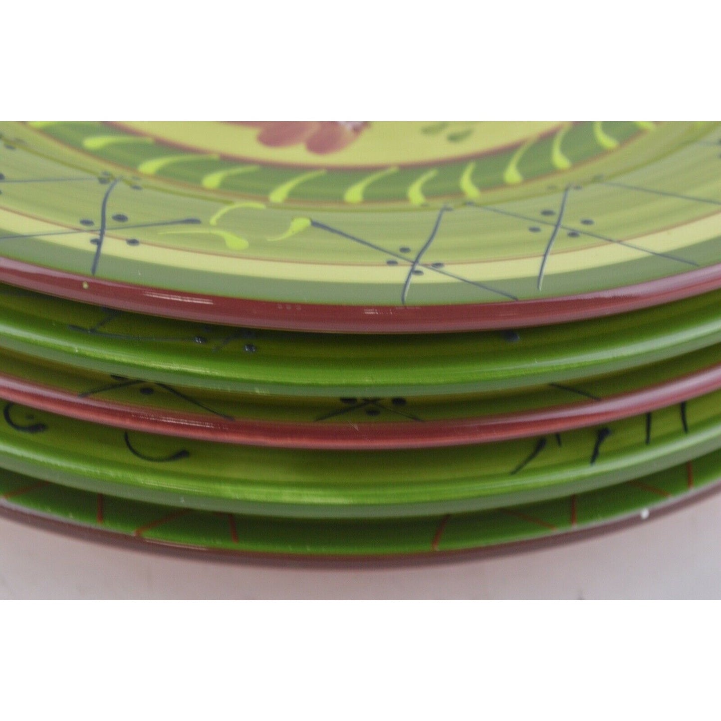 Set Of 5x Salad Plates Fleuron Romancing Provence Collections Ceramic Green Red