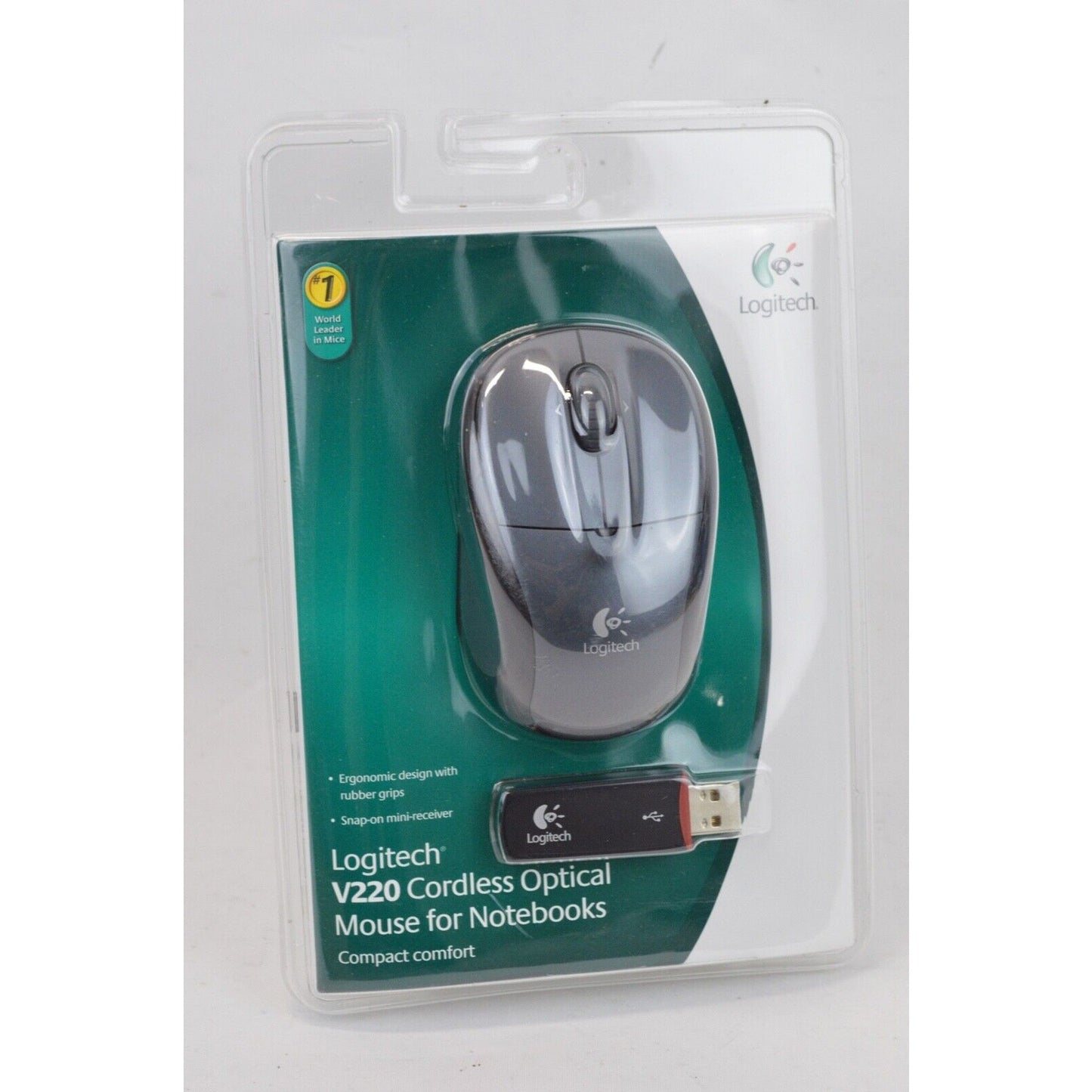 Logitech V220 Computer Wireless Cordless Optical Mouse for Notebooks Black