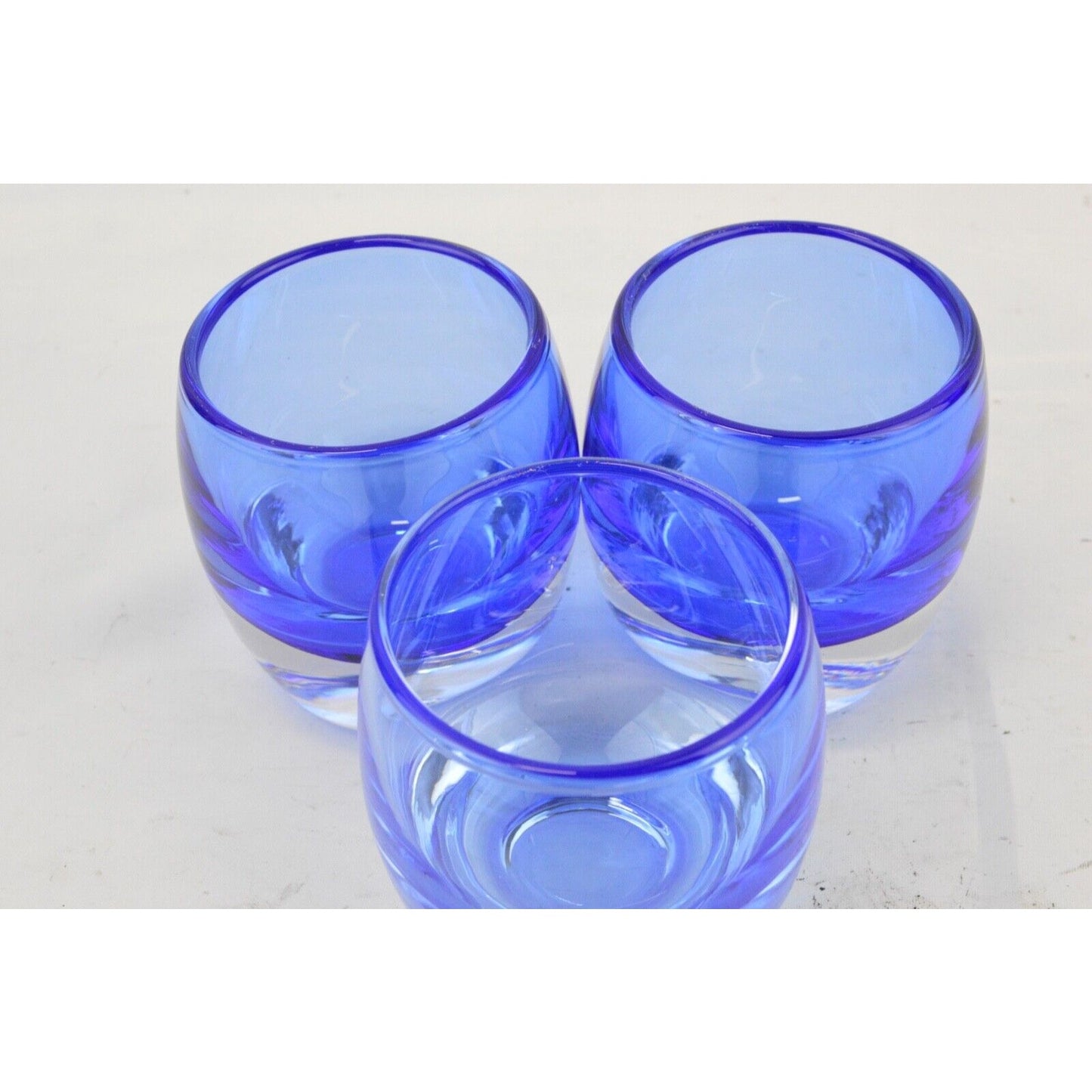 Set Of 3 Crate and Barrel Diva Votive Cobalt Blue Art Glass Candle Holder