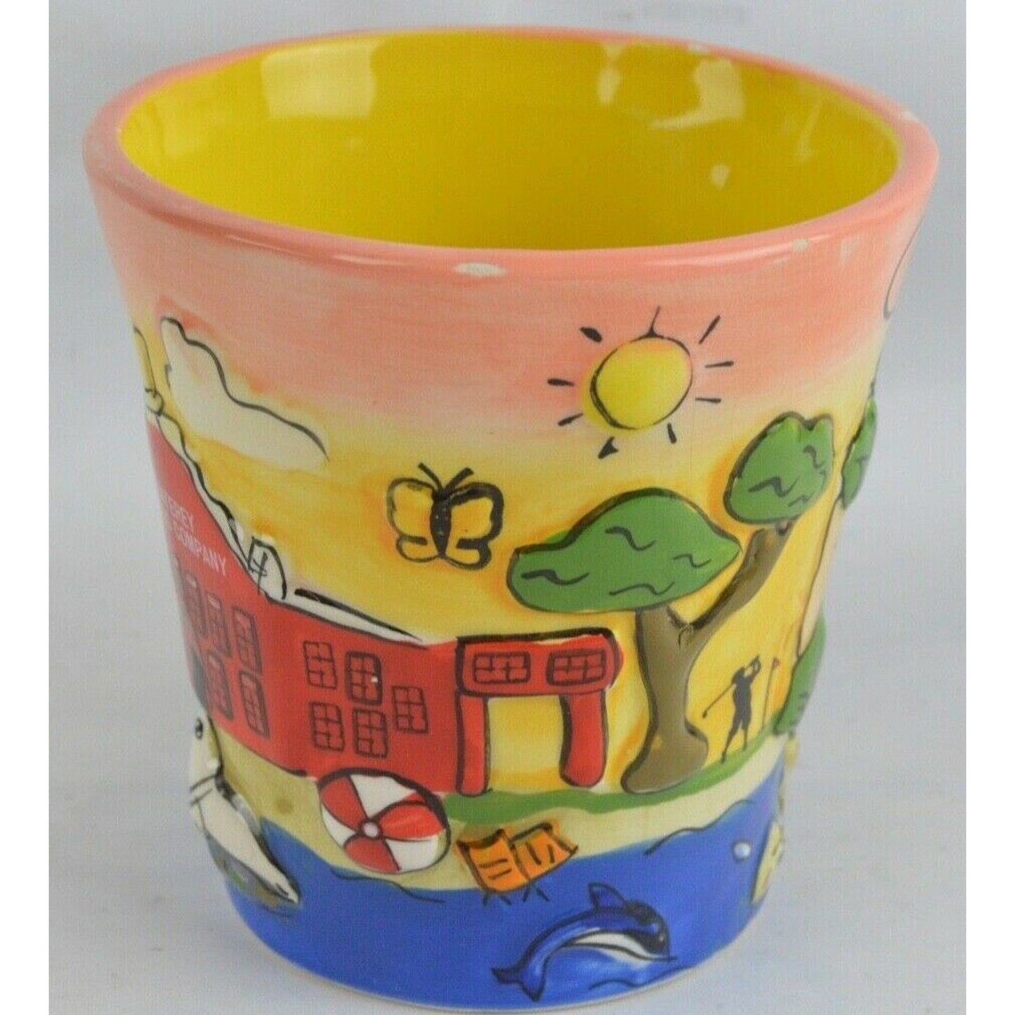 NOVELTY City Ceramic Coffee Mug Monterey Carmel Hand Painted Puff Trumpet